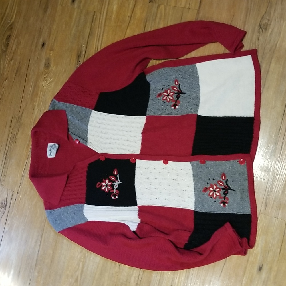 Bon Worth cardigan red black cream EUC sz XL